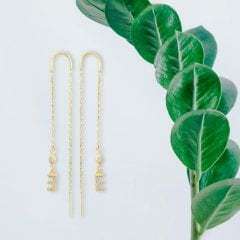 Zincirli Taşlı Harf Küpe